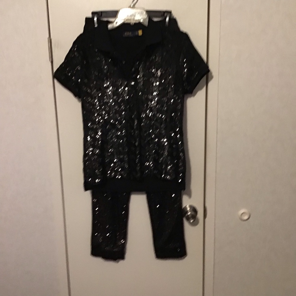 Gear ready Polo Party night woman’s fully sequenced 2 piece pants suit